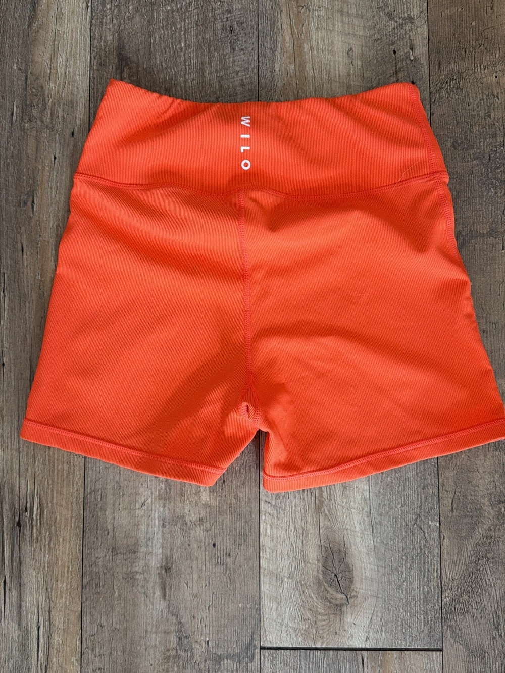 Anthropologie WILO Women's High-Waist Orange Ribbed Biker Shorts - Size Medium - Picture 2 of 5